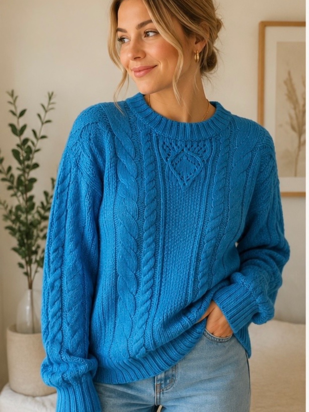 NWT TALBOTS BELL SLEEVE TURQUOISE BLUE CABLE KNIT SWEATER SZ Medium